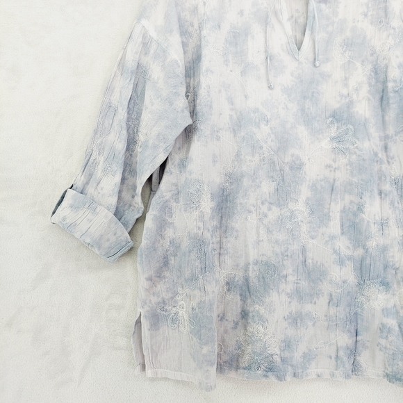 J Jill Blue Tie Dye Embroidered Long Sleeve Drawstring Blouse P1886 - Picture 3 of 6